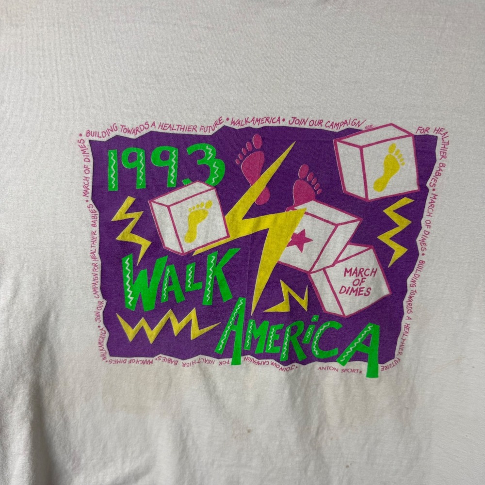 Vintage 1993 March of Dimes WalkAmerica T Shirt Hanes Beefy-T White Large 90s